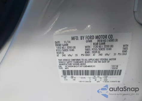 2015 Ford Explorer Sport z USA, uszkodzony, nr VIN 1FM5K8GTXFGB46531